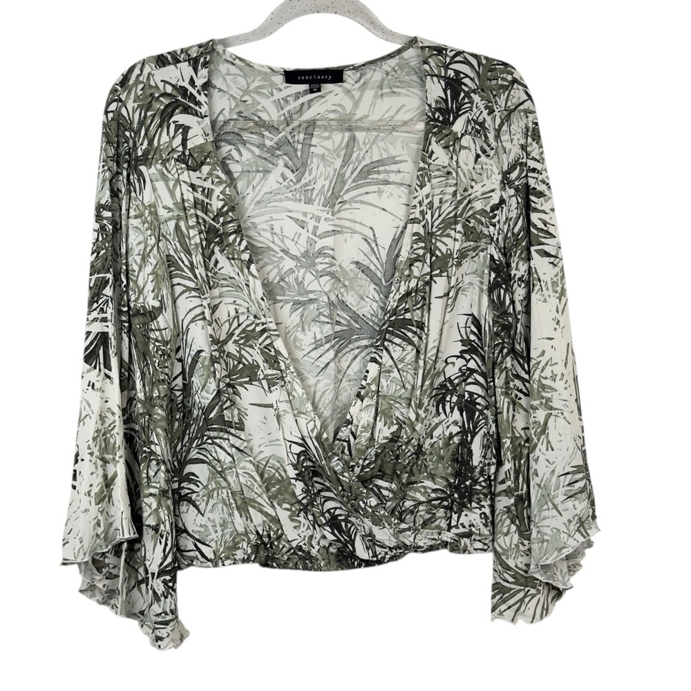 Sanctuary Black and White Bell‎ Sleeve Wrap Blouse Sz M